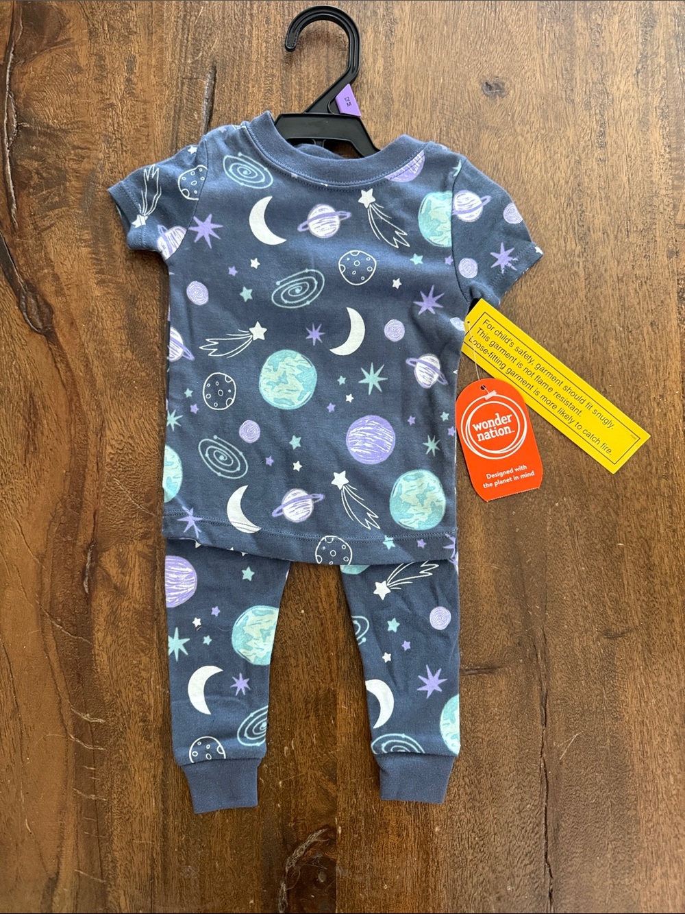 Wonder Nation Navy Space-Print Toddler Pajama Set